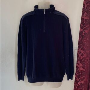 Mens BRAX STEFFAN Feel Good 1/4 Zip Wool Sweater Pullover Navy 54 Like New!